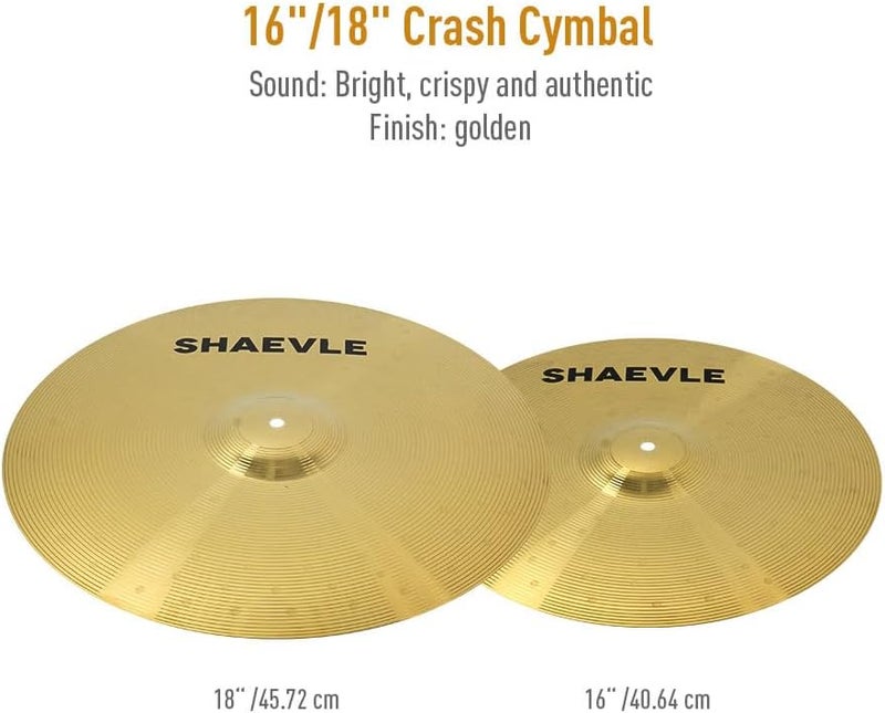 Shaevle Cymbal Pack, 5 Pieces Alloy Cymbals Drum Set, Cymbals for Drum Set Includes 14"/16"/18"/20" Cymbals, Golden - Image 4